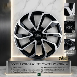 Double Color Wheel Cover 15' Inch – BiTurbo Dual Tone Car Wheel Cover Set (4 Pcs)