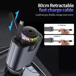 5-in-1 Retractable Star Light Car Charger – Type-C PD 3.0 Fast Charging, Built-in Perfume & LED Ambient Light