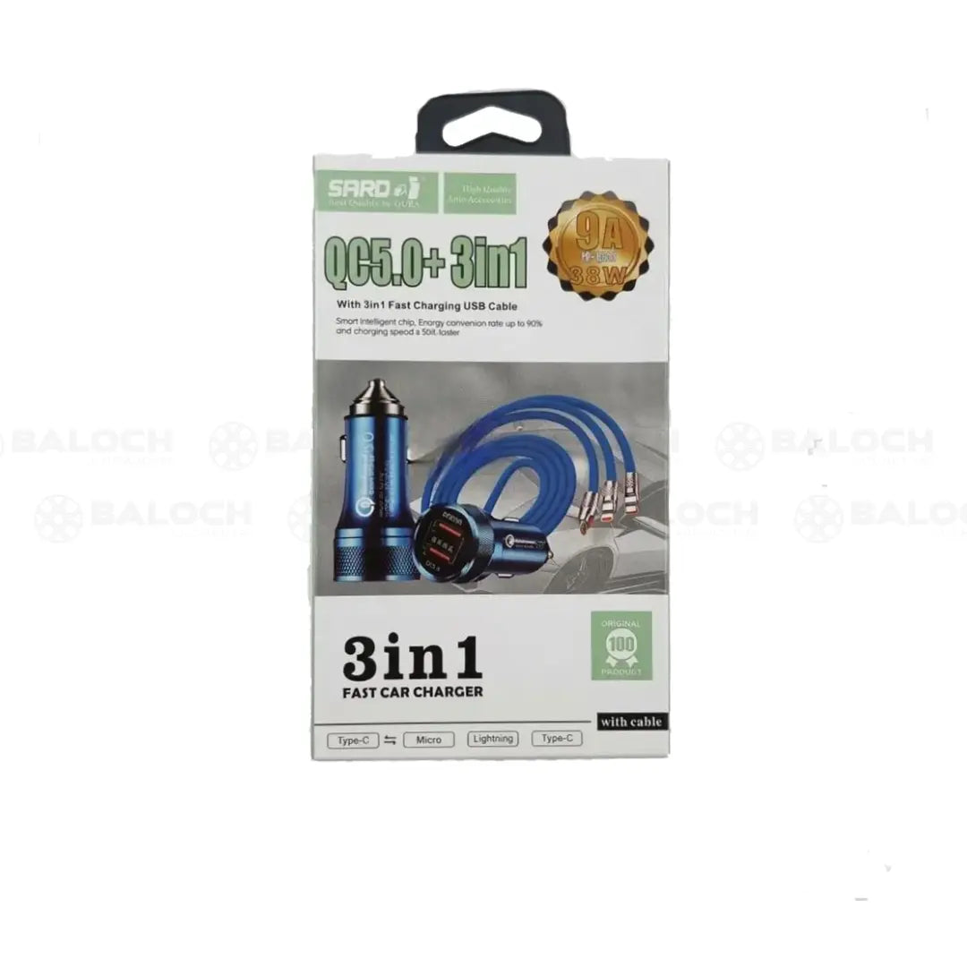 SAROi-3-in-1-Fast-Car-Charger-QC5.0-38W-Type-C-Lightning-&-Micro-USB-Charging
