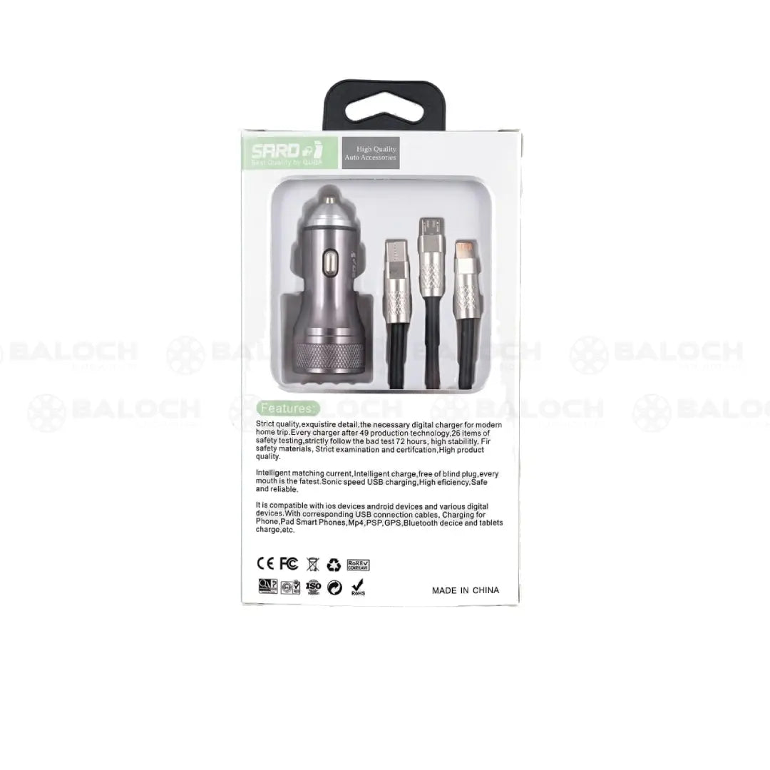 SAROi-3-in-1-Fast-Car-Charger-QC5.0-38W-Type-C-Lightning-&-Micro-USB-Charging