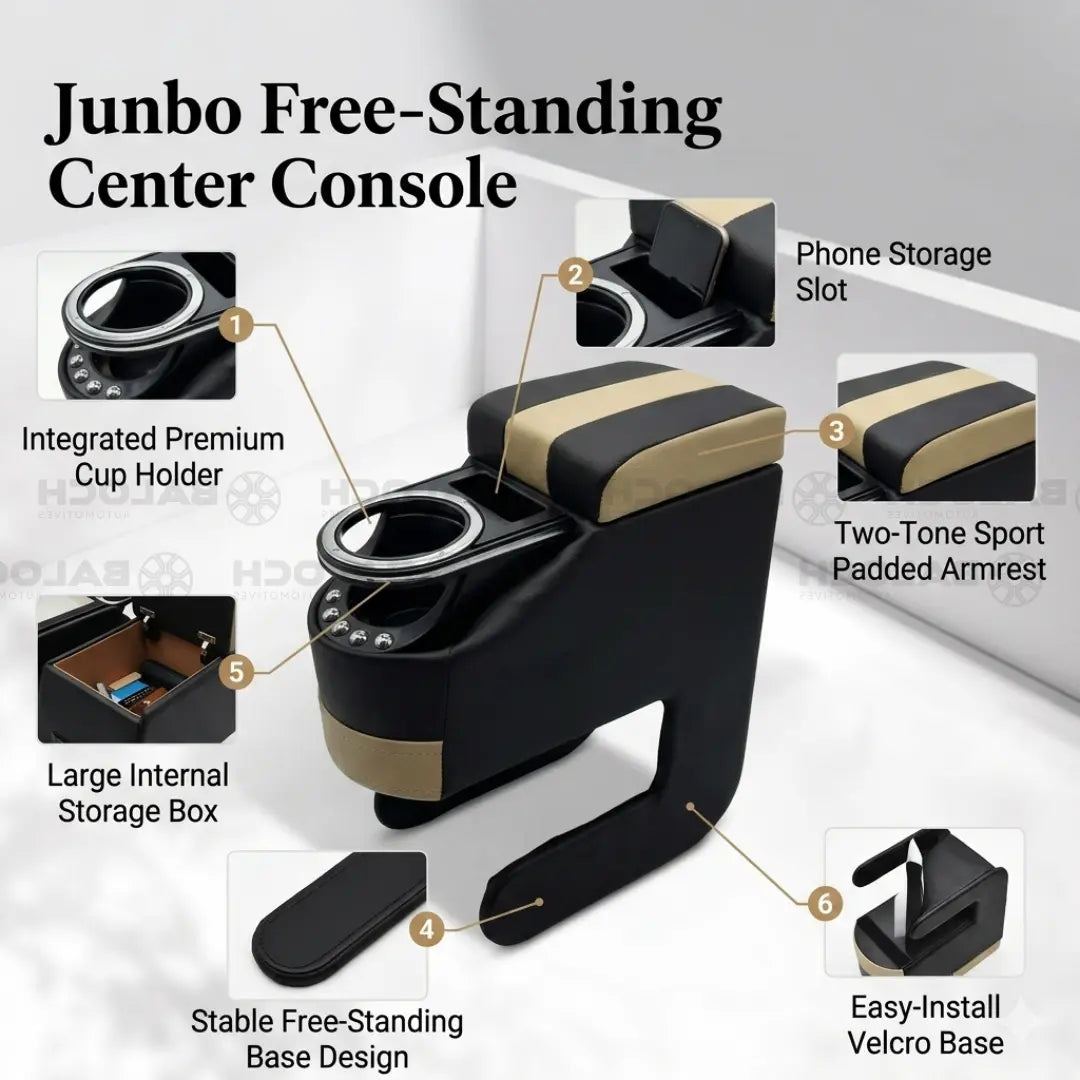 Universal Jumbo Console ArmRest Black And Beige – Car Center Arm Rest with Storage