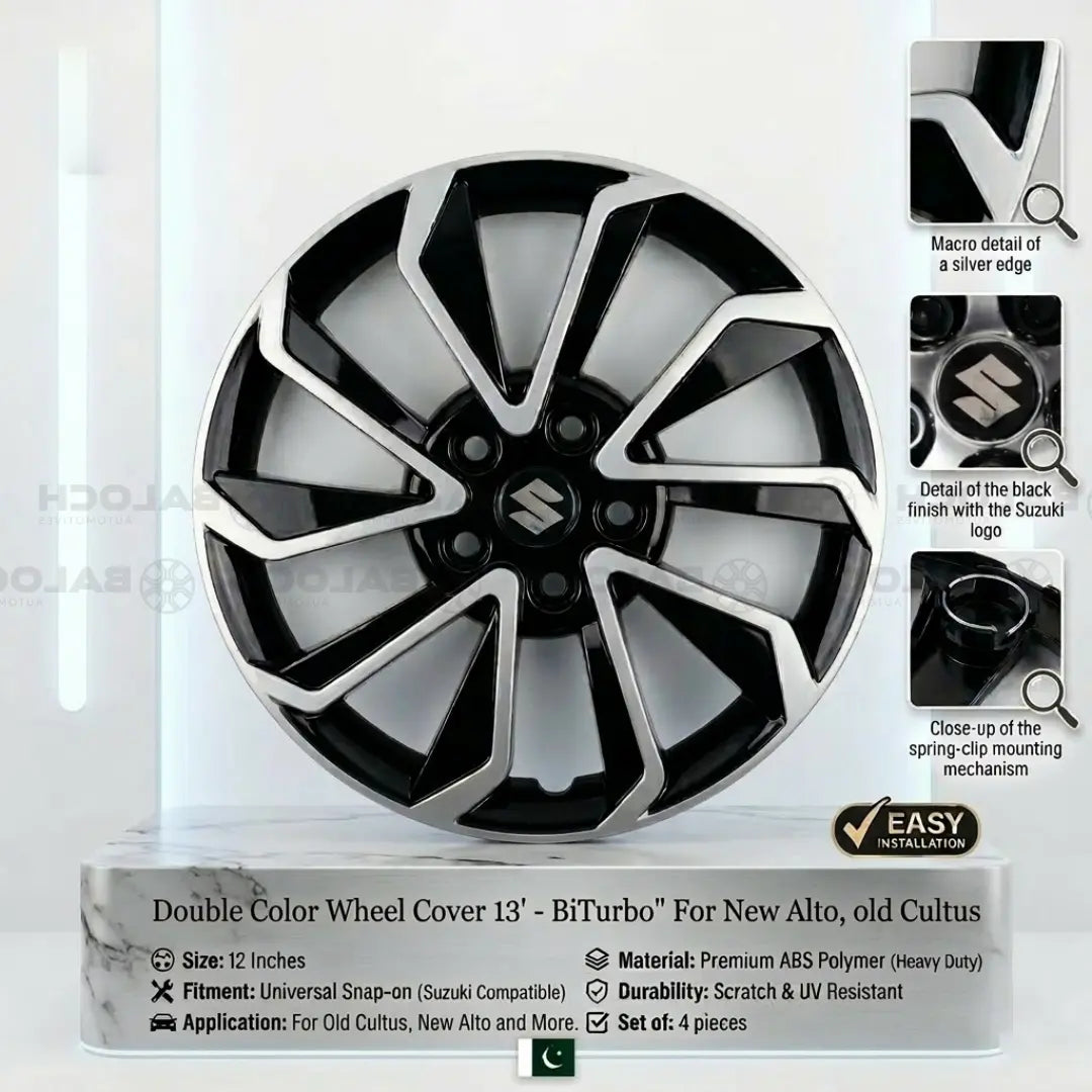 Double Color Wheel Cover 13' Inch – BiTurbo Dual Tone Car Wheel Cover Set (4 Pcs)