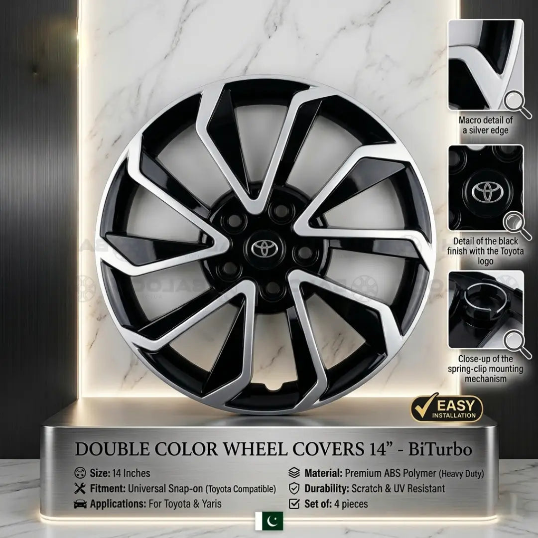 Double Color Wheel Cover 14' Inch – BiTurbo Dual Tone Car Wheel Cover Set (4 Pcs)