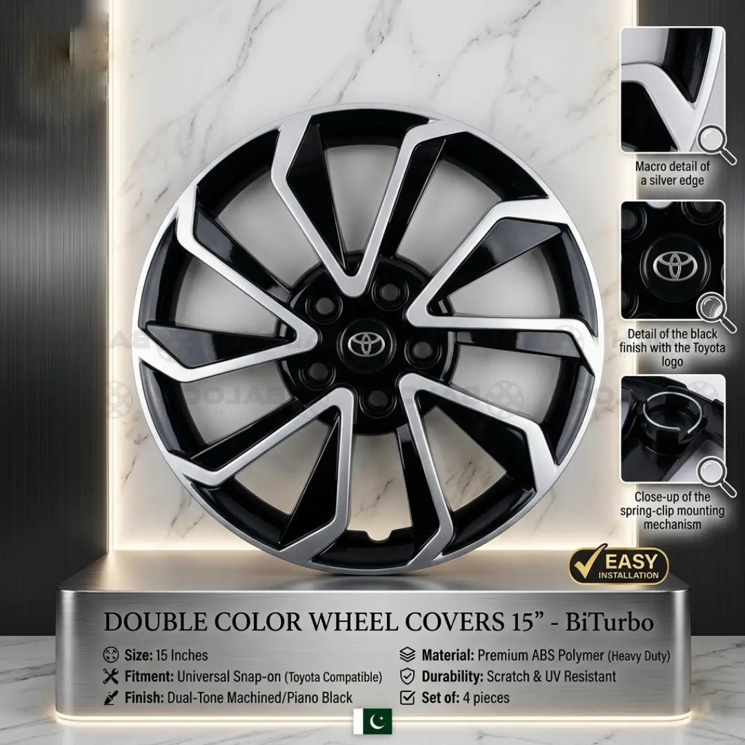 Double Color Wheel Cover 15' Inch – BiTurbo Dual Tone Car Wheel Cover Set (4 Pcs)
