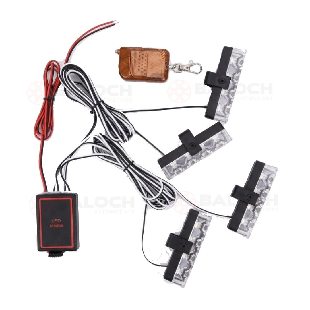 16 LED Red & Blue Car Front Bumper Flashers with Wireless Remote Control