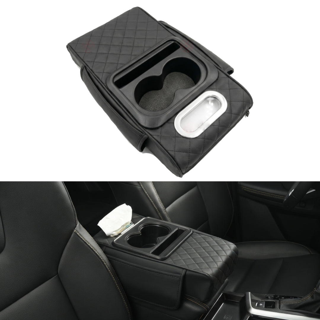 5-in-1 Car Armrest Cushion Cover with Tissue Holder & Storage Organizer – Premium PU Leather Center Console Protector