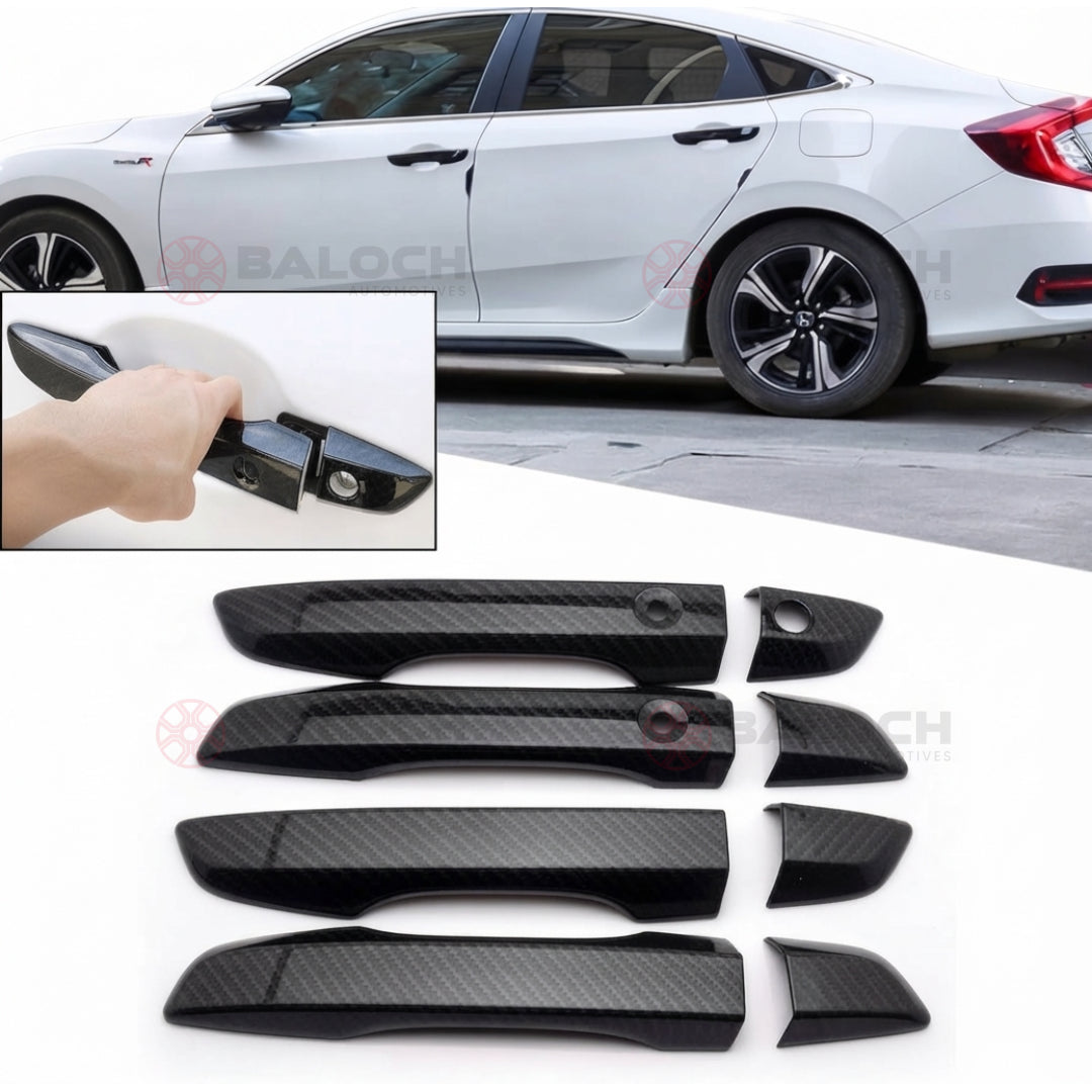 Honda Civic X 2016-2021 Carbon Fiber Door Handle Covers 4 Pcs – Exterior Handle Trim Cover Set