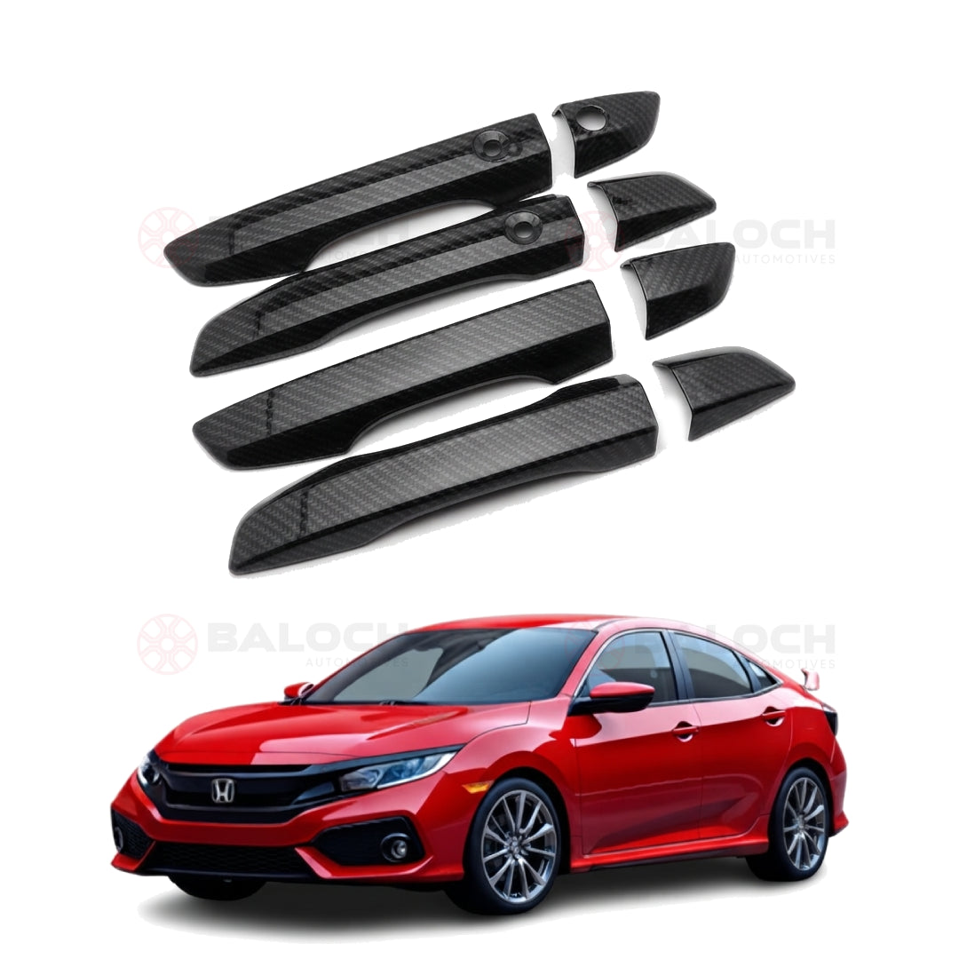 Honda Civic X 2016-2021 Carbon Fiber Door Handle Covers 4 Pcs – Exterior Handle Trim Cover Set