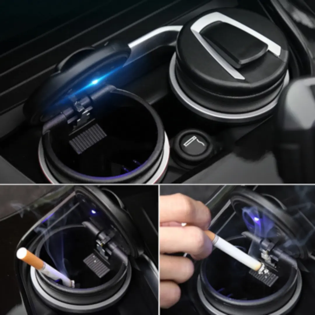 BMW Style Car Ashtray Smokeless LED Ashtray with Lid