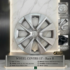 Race R Wheel Cover 15' Inch – Silver Car Wheel Cover / Hub Cap Set (4 Pcs)